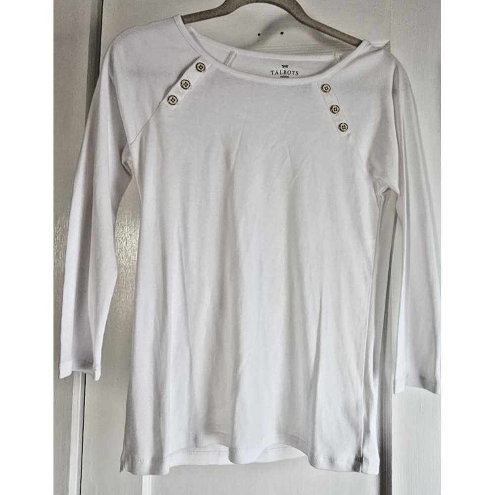 NWOT TALBOTS PETITES white woman Sz MP 100% pima‎ cotton 3/4 sleeve top